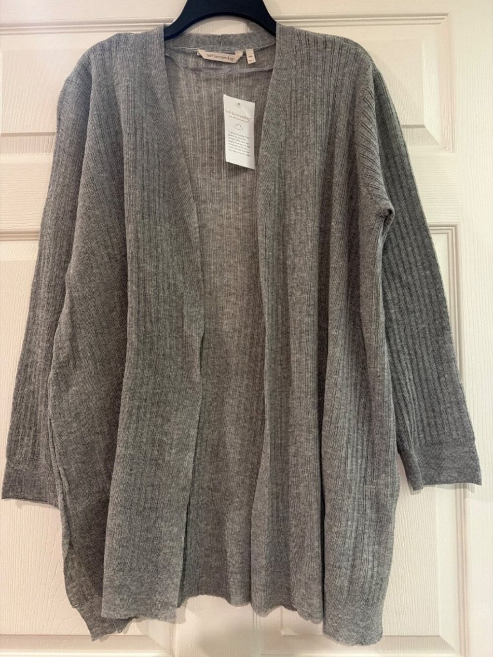 Soft Surroundings Gray Ribbed Open-Front Cardigan Sweater PXL Lightweight Polyes